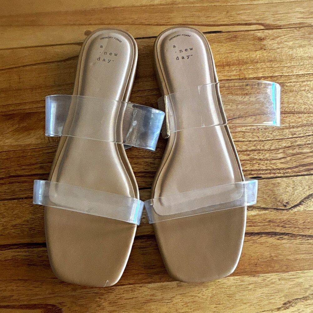 A New Day Women’s Clear Strap Slide Sandals Beige/Clear Solid US Size 10